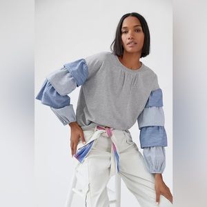anthropologie Puff-Sleeved Chambray Top
